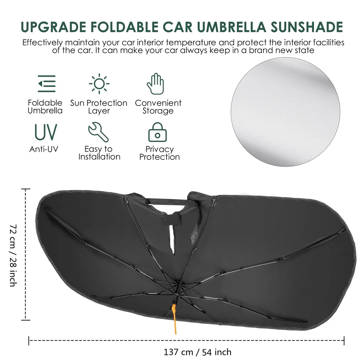 Parasol Plegable para Parabrisas Delantero de Coche, Protector Solar UV para la mayoría de los vehículos 72*137cm (28*54 inch)