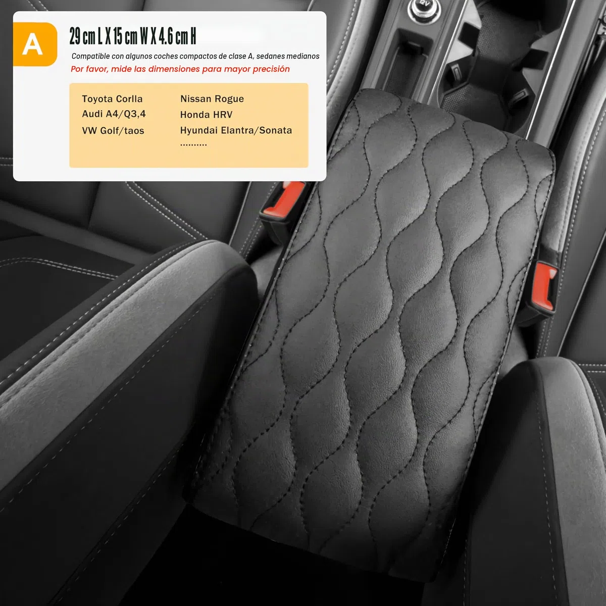 cojin reposabrazos para Coche de Cuero sintético de PU,Funda Consola Central Auto Almohadilla,Universal Negro Cojín,Caja reposabrazos(Tamano A 30x15x4.5 cm)