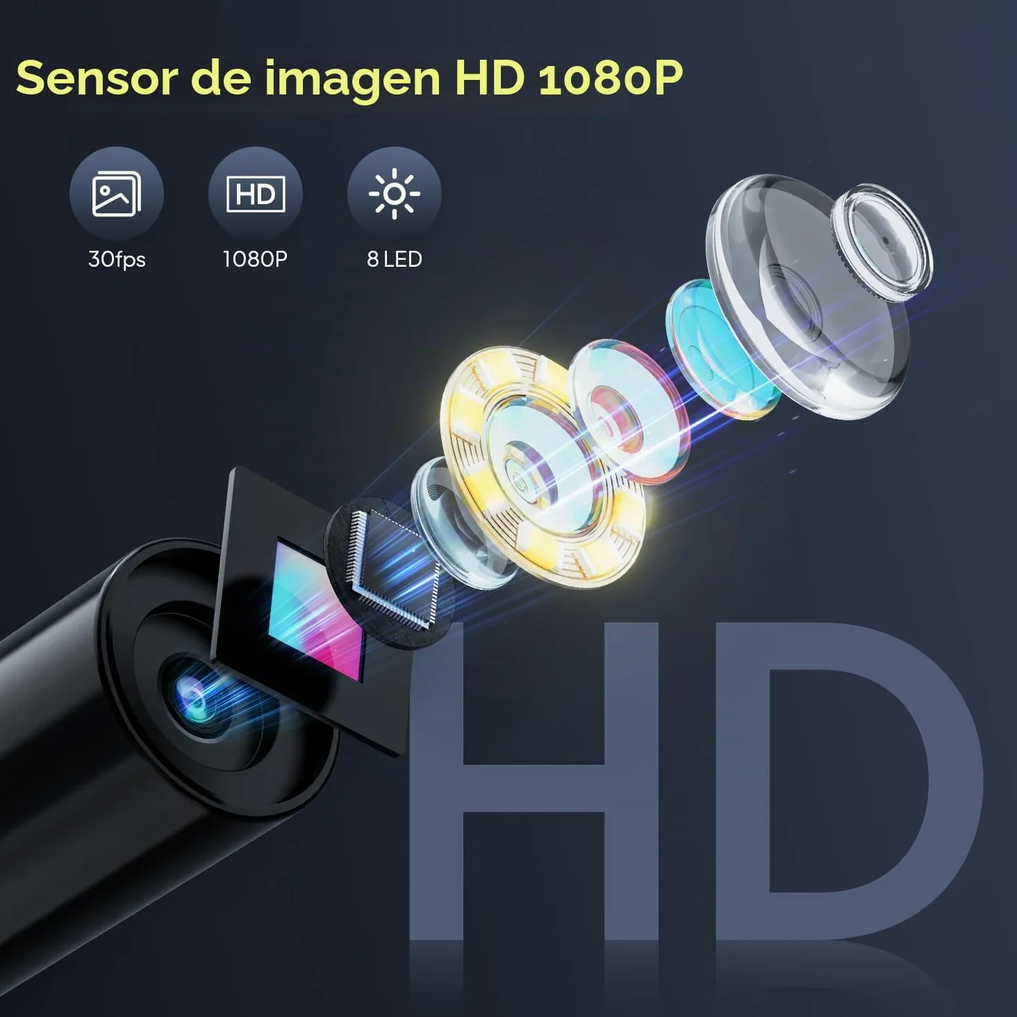 Endoscopio Camara de inspeccion, Qimic IP67 Impermeable endoscopio, Camara inspeccion tuberias con 8 Luces LED, Camara endoscopica, 16.5ft Cable Semi-Rígido