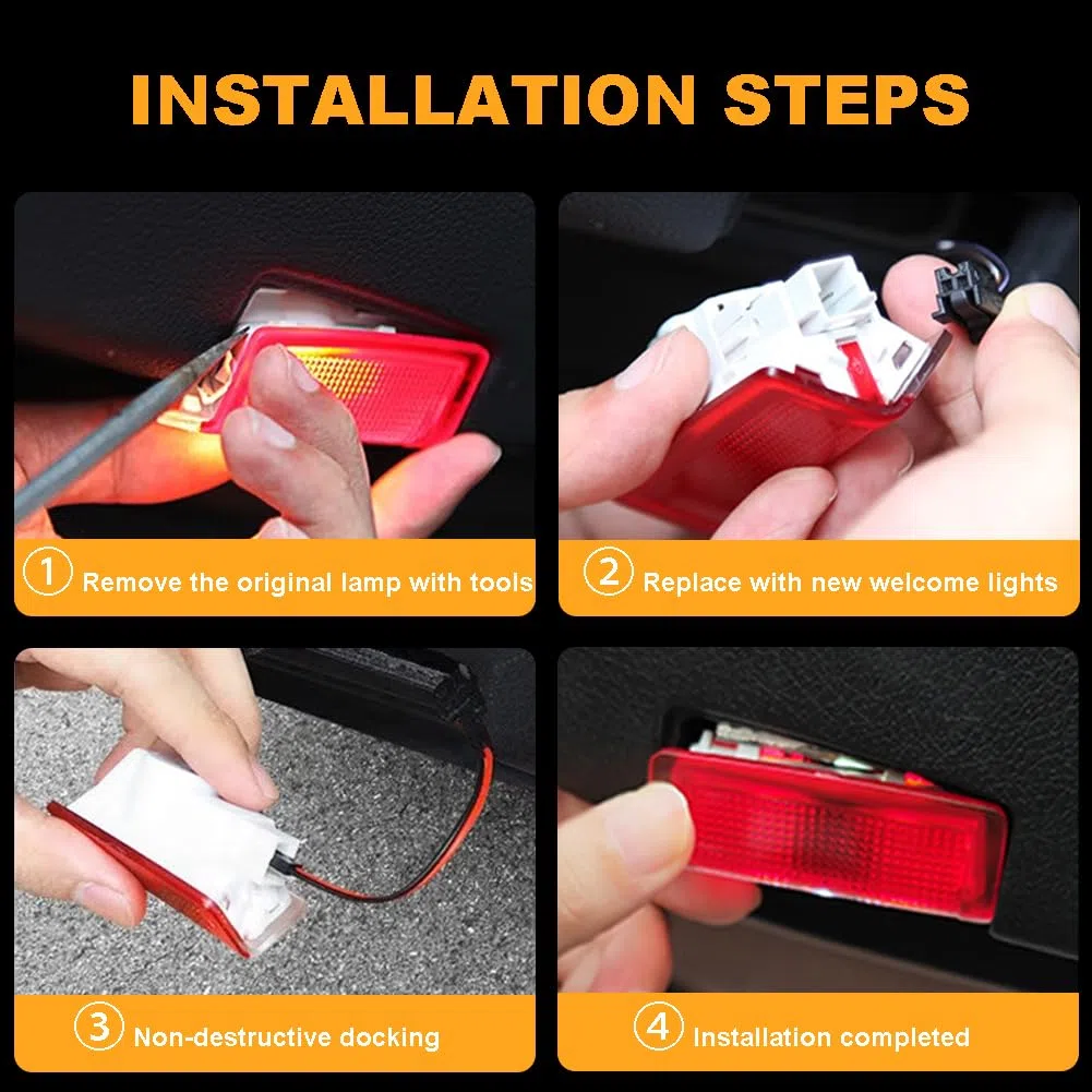 4Pcs Proyector de Luz LED para Puerta de Coche, Proyector de Luz de Bienvenida para A B C E Class, AMG, GLA GLB GLC GLE W166/ W176/ W246/ W205/ W212, Iluminación de Entrada LED para Puerta de Coche